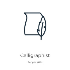 Calligraphist icon. Thin linear calligraphist outline icon isolated on white background from people skills collection. Line vector sign, symbol for web and mobile