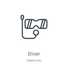Diver icon. Thin linear diver outline icon isolated on white background from people skills collection. Line vector sign, symbol for web and mobile