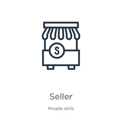 Seller icon. Thin linear seller outline icon isolated on white background from people skills collection. Line vector sign, symbol for web and mobile