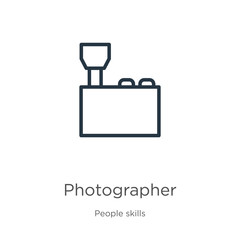 Photographer icon. Thin linear photographer outline icon isolated on white background from people skills collection. Line vector sign, symbol for web and mobile