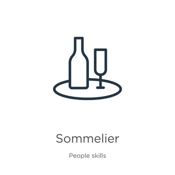 Sommelier icon. Thin linear sommelier outline icon isolated on white background from people skills collection. Line vector sign, symbol for web and mobile