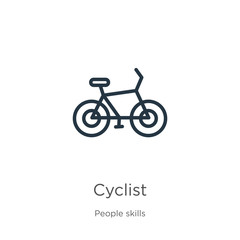 Cyclist icon. Thin linear cyclist outline icon isolated on white background from people skills collection. Line vector sign, symbol for web and mobile