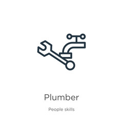 Plumber icon. Thin linear plumber outline icon isolated on white background from people skills collection. Line vector sign, symbol for web and mobile