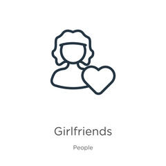 Girlfriends icon. Thin linear girlfriends outline icon isolated on white background from people collection. Line vector sign, symbol for web and mobile