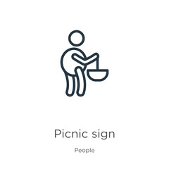 Picnic sign icon. Thin linear picnic sign outline icon isolated on white background from people collection. Line vector sign, symbol for web and mobile