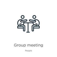 Group meeting icon. Thin linear group meeting outline icon isolated on white background from people collection. Line vector sign, symbol for web and mobile
