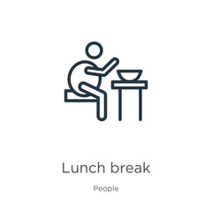 Lunch break icon. Thin linear lunch break outline icon isolated on white background from people collection. Line vector sign, symbol for web and mobile