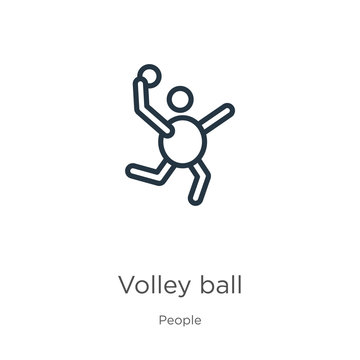 Volley ball icon. Thin linear volley ball outline icon isolated on white background from people collection. Line vector sign, symbol for web and mobile