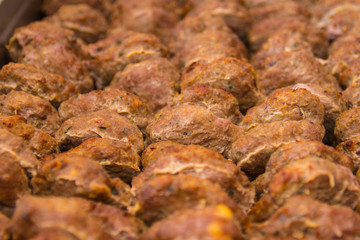 Close up of fried meatballs with herbs