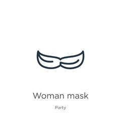 Woman mask icon. Thin linear woman mask outline icon isolated on white background from party collection. Line vector sign, symbol for web and mobile