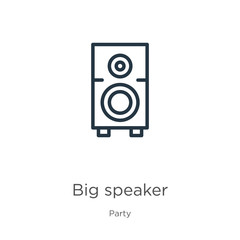 Big speaker icon. Thin linear big speaker outline icon isolated on white background from party collection. Line vector sign, symbol for web and mobile