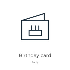 Fototapeta na wymiar Birthday card icon. Thin linear birthday card outline icon isolated on white background from party collection. Line vector sign, symbol for web and mobile