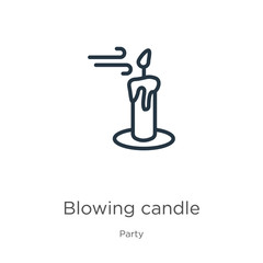 Blowing candle icon. Thin linear blowing candle outline icon isolated on white background from party collection. Line vector sign, symbol for web and mobile