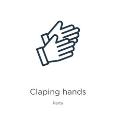 Claping hands icon. Thin linear claping hands outline icon isolated on white background from party collection. Line vector sign, symbol for web and mobile