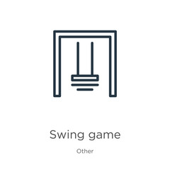 Swing game icon. Thin linear swing game outline icon isolated on white background from other collection. Line vector sign, symbol for web and mobile