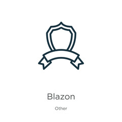 Blazon icon. Thin linear blazon outline icon isolated on white background from other collection. Line vector sign, symbol for web and mobile