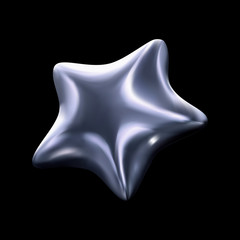 Vector illustration of 3d shiny crystal silver star with sparkles on dark transparent background