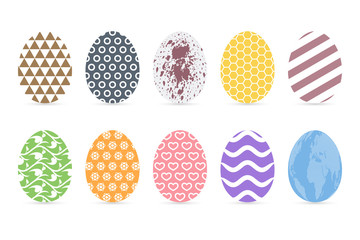 Colorful flat patterned easter egg set