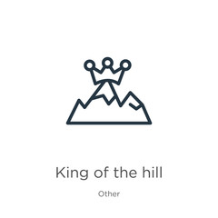 King of the hill icon. Thin linear king of the hill outline icon isolated on white background from other collection. Line vector sign, symbol for web and mobile