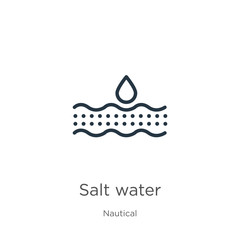 Salt water icon. Thin linear salt water outline icon isolated on white background from nautical collection. Line vector sign, symbol for web and mobile