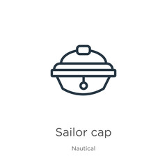 Sailor cap icon. Thin linear sailor cap outline icon isolated on white background from nautical collection. Line vector sign, symbol for web and mobile
