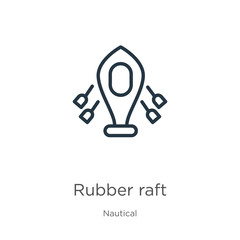 Rubber raft icon. Thin linear rubber raft outline icon isolated on white background from nautical collection. Line vector sign, symbol for web and mobile