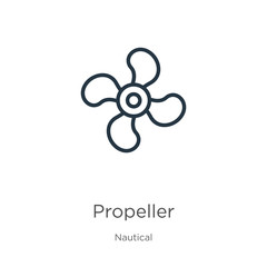 Propeller icon. Thin linear propeller outline icon isolated on white background from nautical collection. Line vector sign, symbol for web and mobile