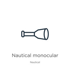 Nautical monocular icon. Thin linear nautical monocular outline icon isolated on white background from nautical collection. Line vector sign, symbol for web and mobile