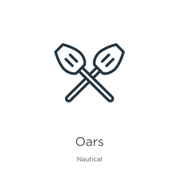 Oars icon. Thin linear oars outline icon isolated on white background from nautical collection. Line vector sign, symbol for web and mobile