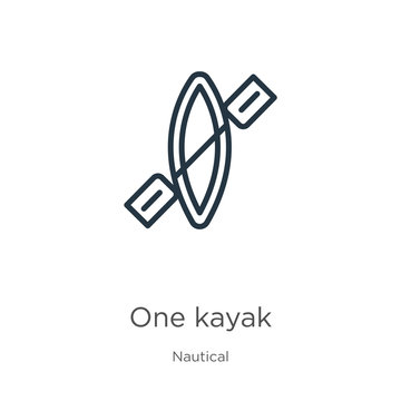 One kayak icon. Thin linear one kayak outline icon isolated on white background from nautical collection. Line vector sign, symbol for web and mobile
