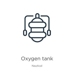 Oxygen tank icon. Thin linear oxygen tank outline icon isolated on white background from nautical collection. Line vector sign, symbol for web and mobile