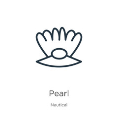 Pearl icon. Thin linear pearl outline icon isolated on white background from nautical collection. Line vector sign, symbol for web and mobile