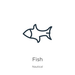 Fish icon. Thin linear fish outline icon isolated on white background from nautical collection. Line vector sign, symbol for web and mobile