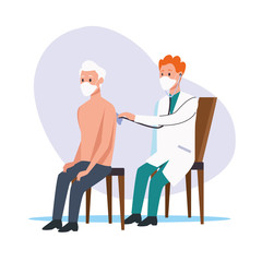 doctor protecting elderly person characters