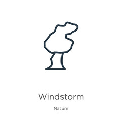 Windstorm icon. Thin linear windstorm outline icon isolated on white background from nature collection. Line vector sign, symbol for web and mobile