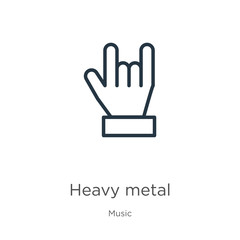 Heavy metal icon. Thin linear heavy metal outline icon isolated on white background from music collection. Line vector sign, symbol for web and mobile