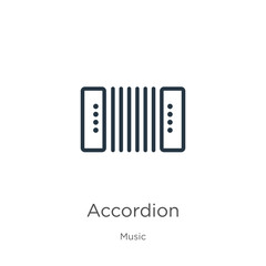 Accordion icon. Thin linear accordion outline icon isolated on white background from music collection. Line vector sign, symbol for web and mobile - obrazy, fototapety, plakaty