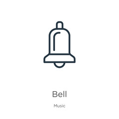 Bell icon icon. Thin linear bell icon outline icon isolated on white background from music collection. Line vector sign, symbol for web and mobile