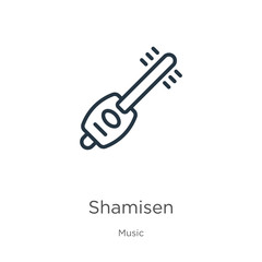 Shamisen icon. Thin linear shamisen outline icon isolated on white background from music collection. Line vector sign, symbol for web and mobile