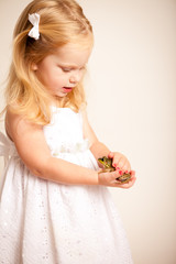 Little Princess Girl Holding a Frog, Fairy Tale Magic
