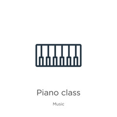 Piano class icon. Thin linear piano class outline icon isolated on white background from music collection. Line vector sign, symbol for web and mobile