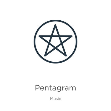 Pentagram icon. Thin linear pentagram outline icon isolated on white background from music collection. Line vector sign, symbol for web and mobile
