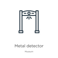 Metal detector icon. Thin linear metal detector outline icon isolated on white background from museum collection. Line vector sign, symbol for web and mobile