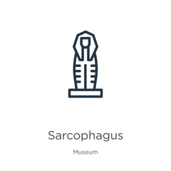 Sarcophagus icon. Thin linear sarcophagus outline icon isolated on white background from museum collection. Line vector sign, symbol for web and mobile