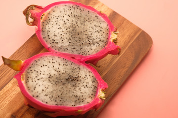 top view of dragon fruit on chopping board