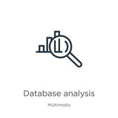 Database analysis icon. Thin linear database analysis outline icon isolated on white background from multimedia collection. Line vector sign, symbol for web and mobile