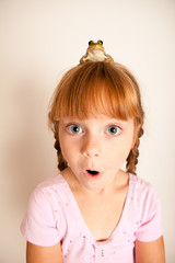 Shocked Princess Girl with a Frog on Her Head, Fairy Tale Magic