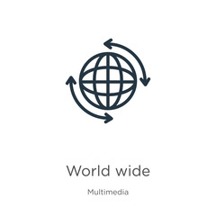 World wide icon. Thin linear world wide outline icon isolated on white background from multimedia collection. Line vector sign, symbol for web and mobile