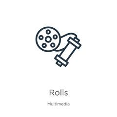 Rolls icon. Thin linear rolls outline icon isolated on white background from multimedia collection. Line vector sign, symbol for web and mobile