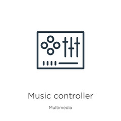 Music controller icon. Thin linear music controller outline icon isolated on white background from multimedia collection. Line vector sign, symbol for web and mobile